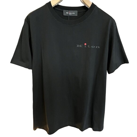Kiton Black Printed Crew Neck T-Shirt - Picture 1 of 7